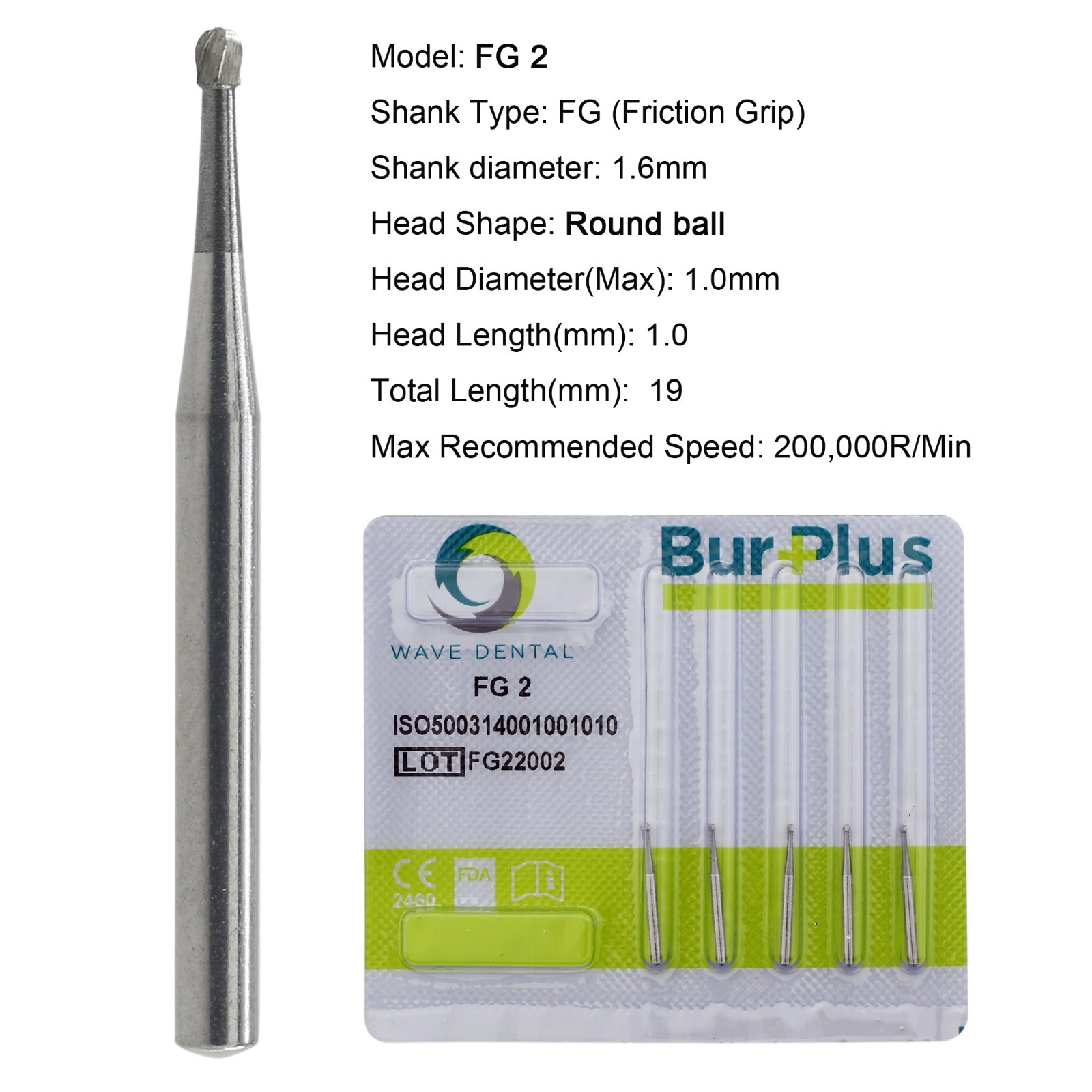 Dental Diamond Burs Carbide Bur Round Ball FG 2 4 5 6 8 Friction Grip High Speed
