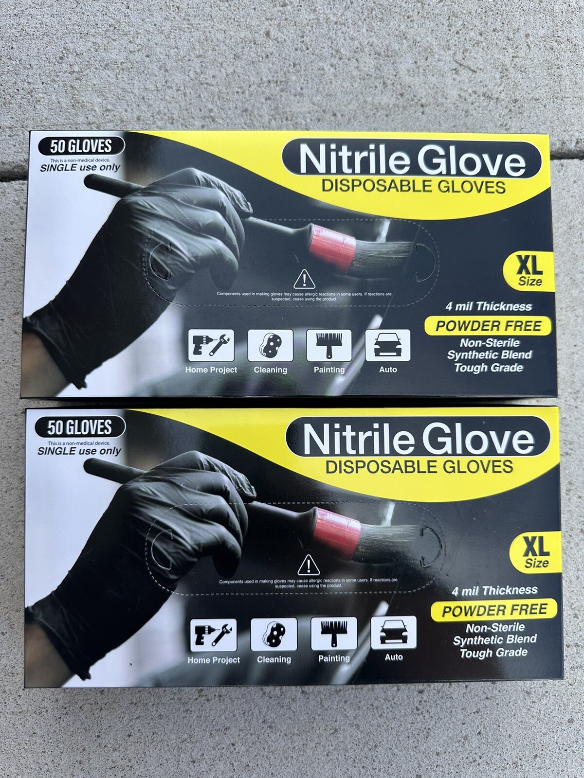 2-50 XL Black Nitrile Disposable Gloves 4 Mil, Powder Free, Synthetic (1-shelf)