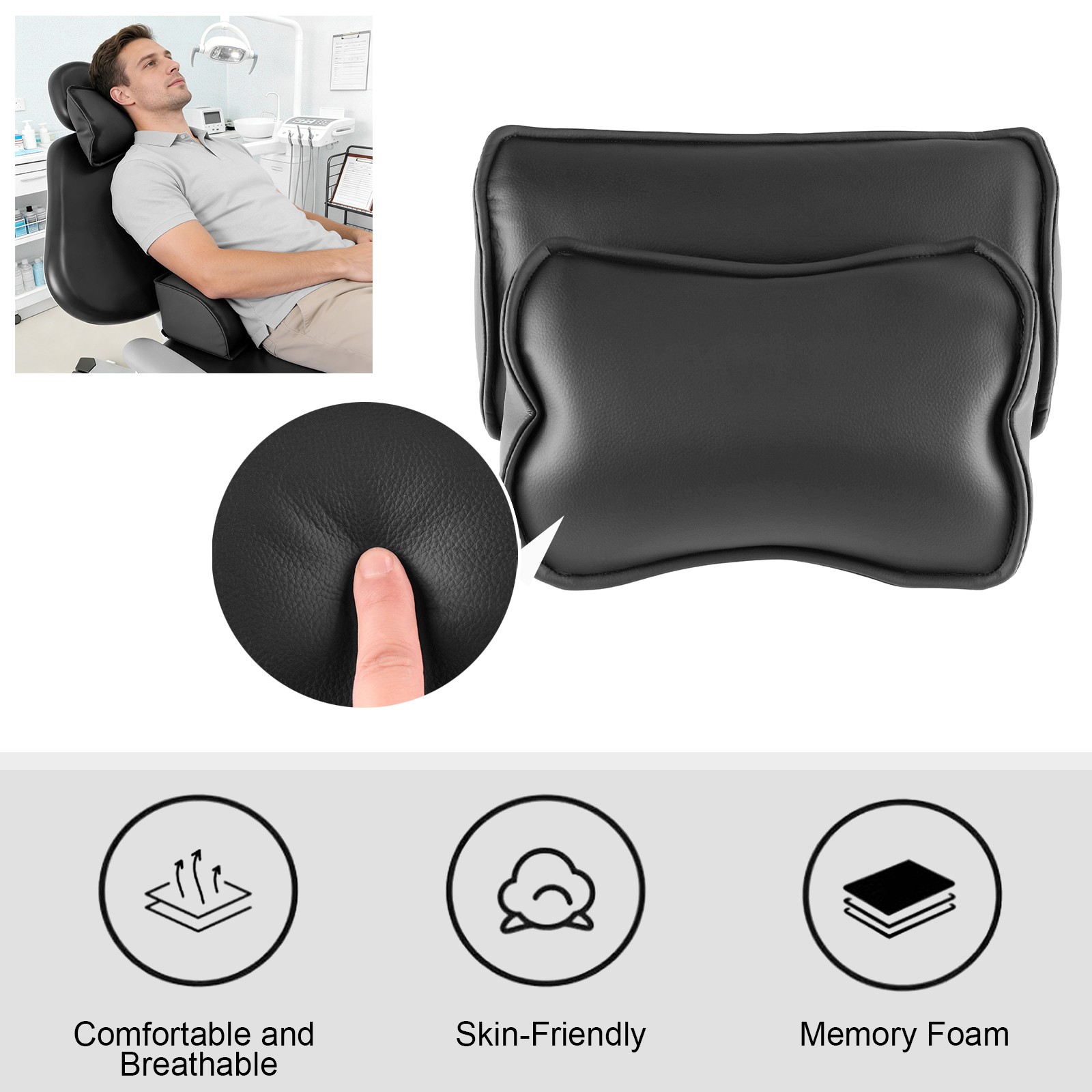 Dental Chair Accessories Memory Foam Headrest&Lumbar Pillow Microfiber Leather