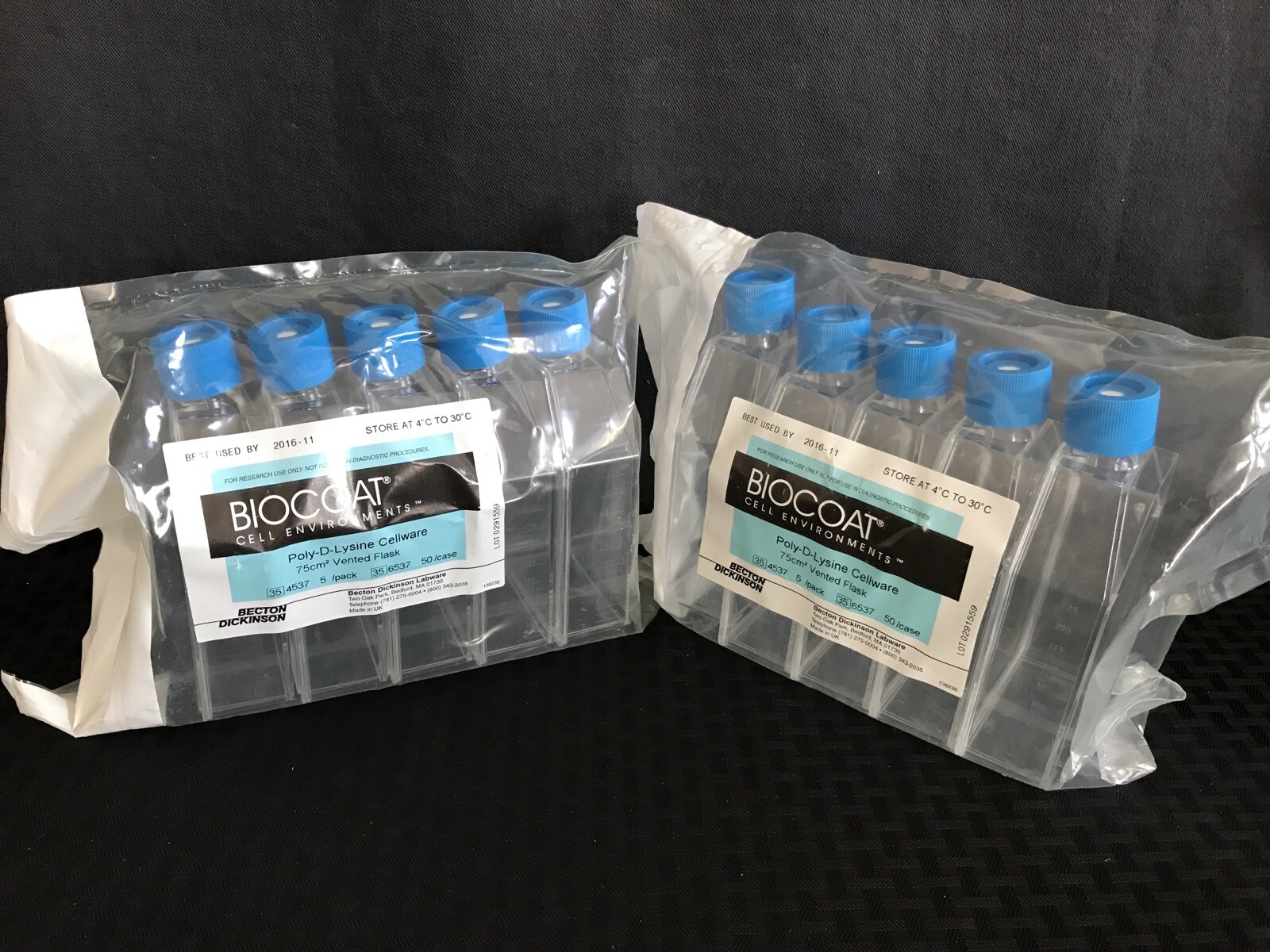 (10) BD CORNING BioCoat Poly-D-Lysine 75cm2 Rectangle Cell Culture Flask Vented
