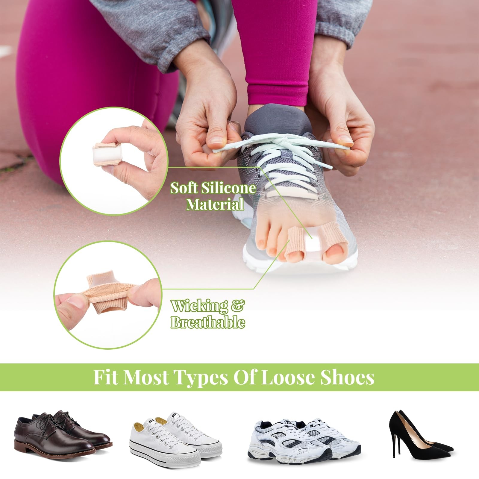 4Pcs Silicone Toe Spacers Lining with Fabric Breathable Soft Spacer Beige