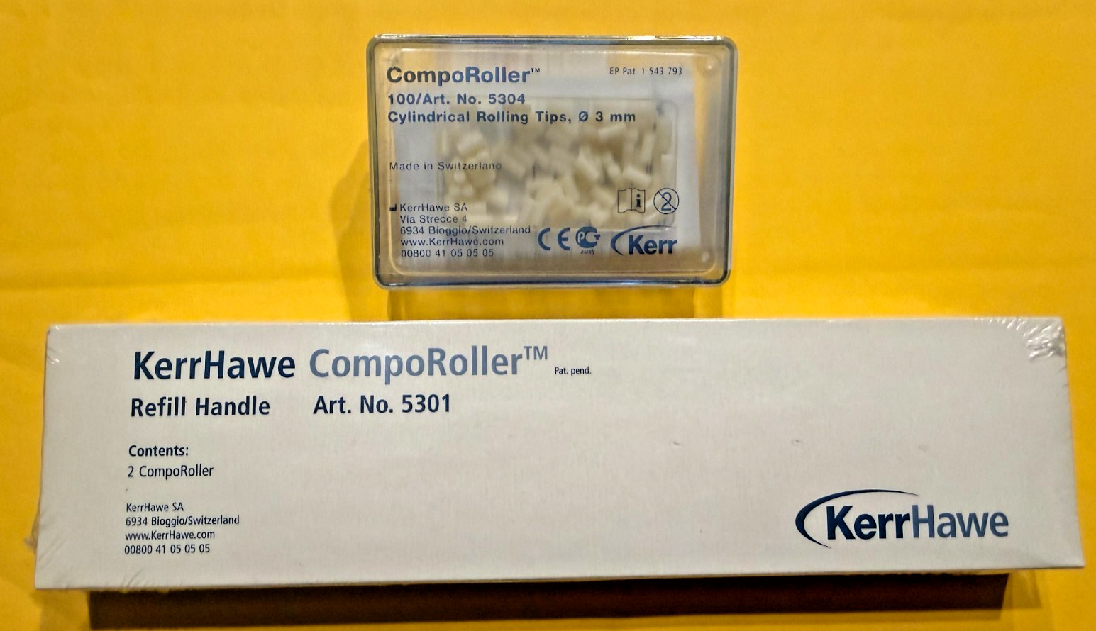 KERR CompoRoller 2 handle + 100 Cylindrical 5304 Rolling Tips. Swiss made