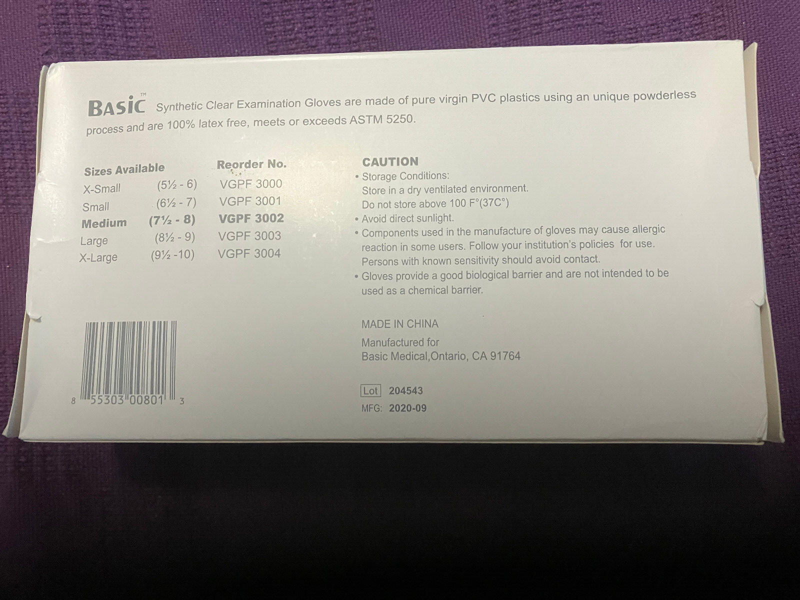 Basic Vinyl Exam Gloves 100 count- Meddium – Latex & Powder Free………….NEW