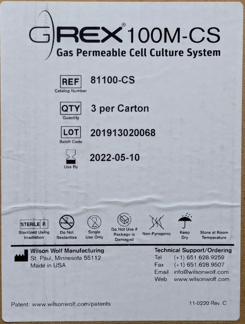 Wilson Wolf GRex 100M-CS Closed System Sterile Fluid Path – 81100-CS (Lot of 2)