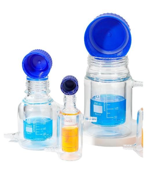 Lab Supply: 25ml-2000ml Double Jacketed Reagent Bottle with Side Nozzles