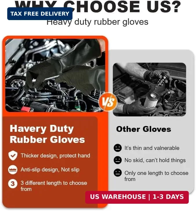 Heavy Latex Chemical Resistant Gloves – Reusable Long Rubber Dishwashing Gloves