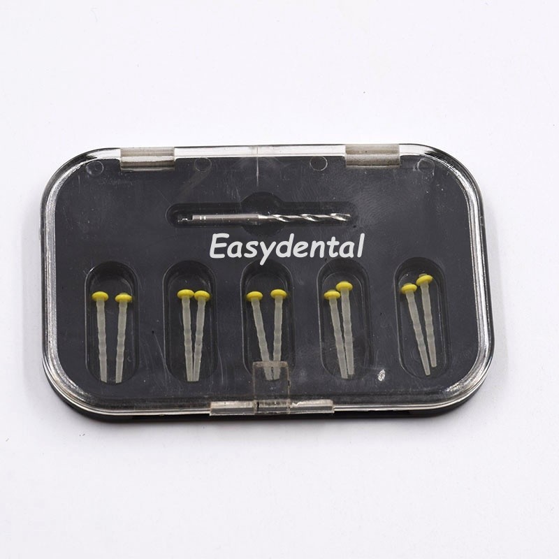 10/Box Dental Fiber Post Resin Screw Thread Quartz Drills Yellow/Red 1.2/1.4mm