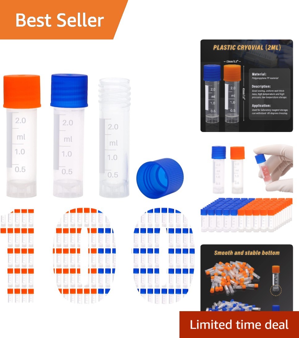 100 Pcs 2ml Leak-Proof Plastic Vials – Ideal for Labs & Schools – Blue & Orange