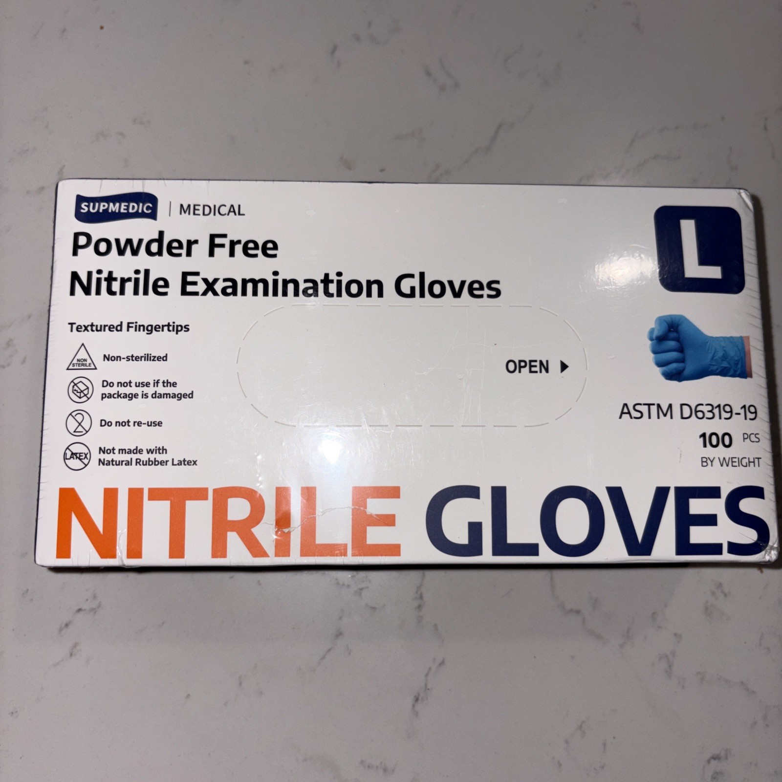 100 Pcs Supmedic Nitrile Exam Gloves Blue Large Medical Food Safe Latex-09