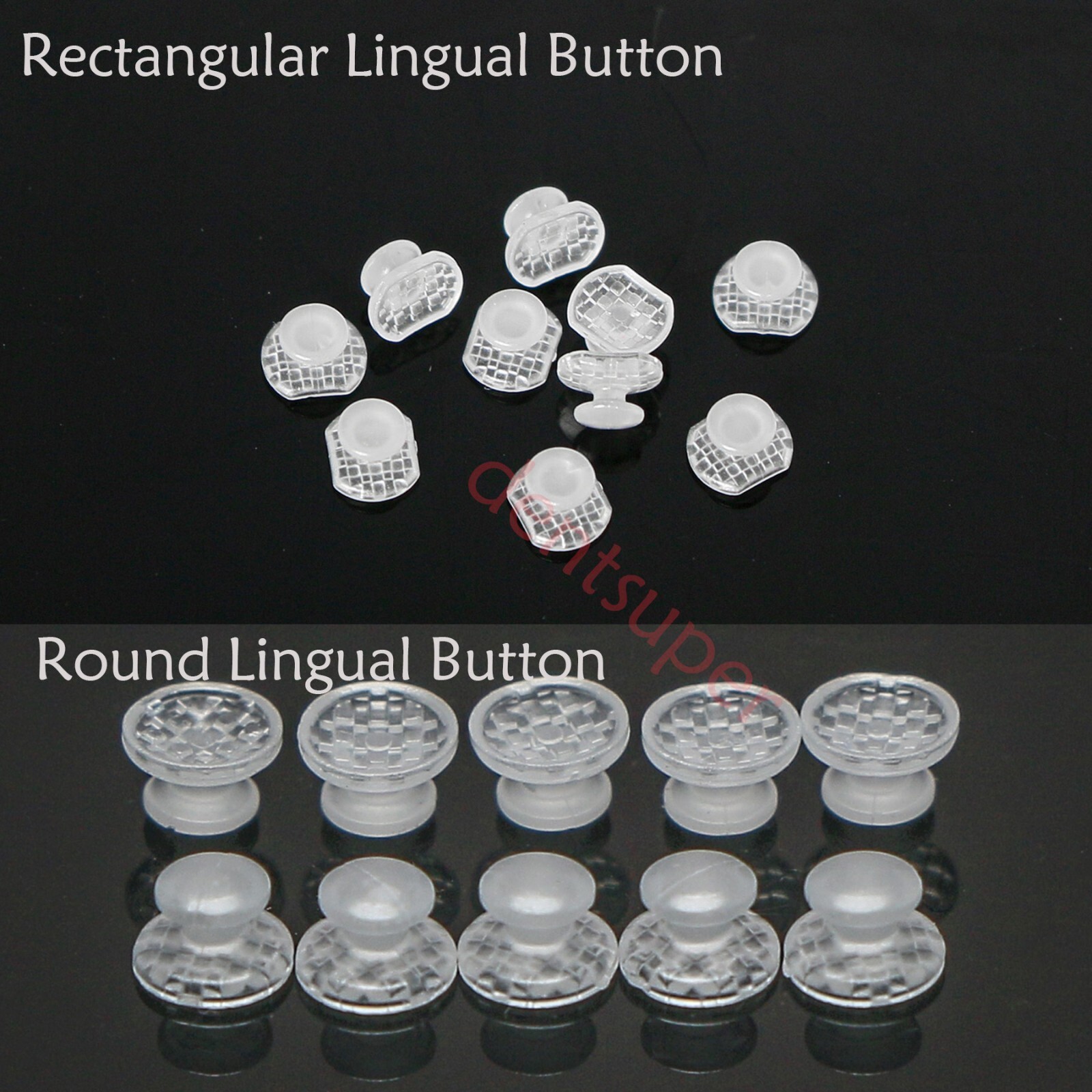 Orthodontic Dental Bondable Clear Ceramic Lingual Button Round/Rectangular Base