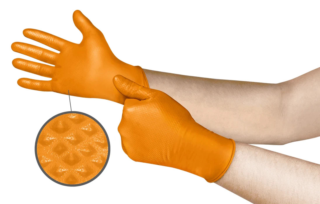 5mil Orange Nitrile Gloves Mega Texture Powder Free XX Large 100 Box Industrial