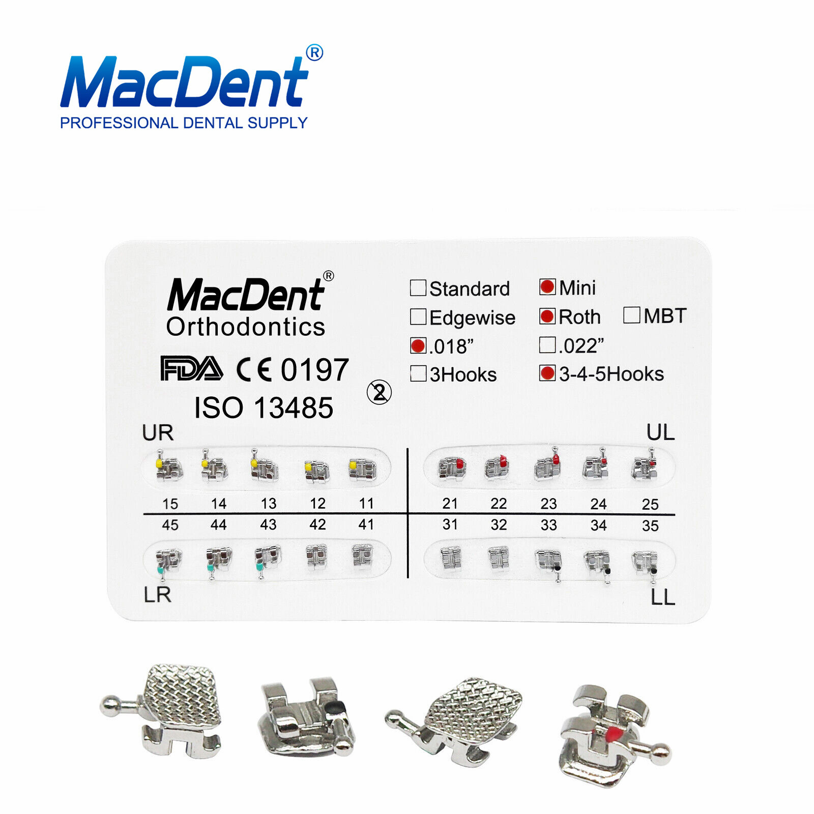 MacDent Dental Ortho Braces Brackets Mini Roth.022 345H/Arch Wire/Buccal Tube