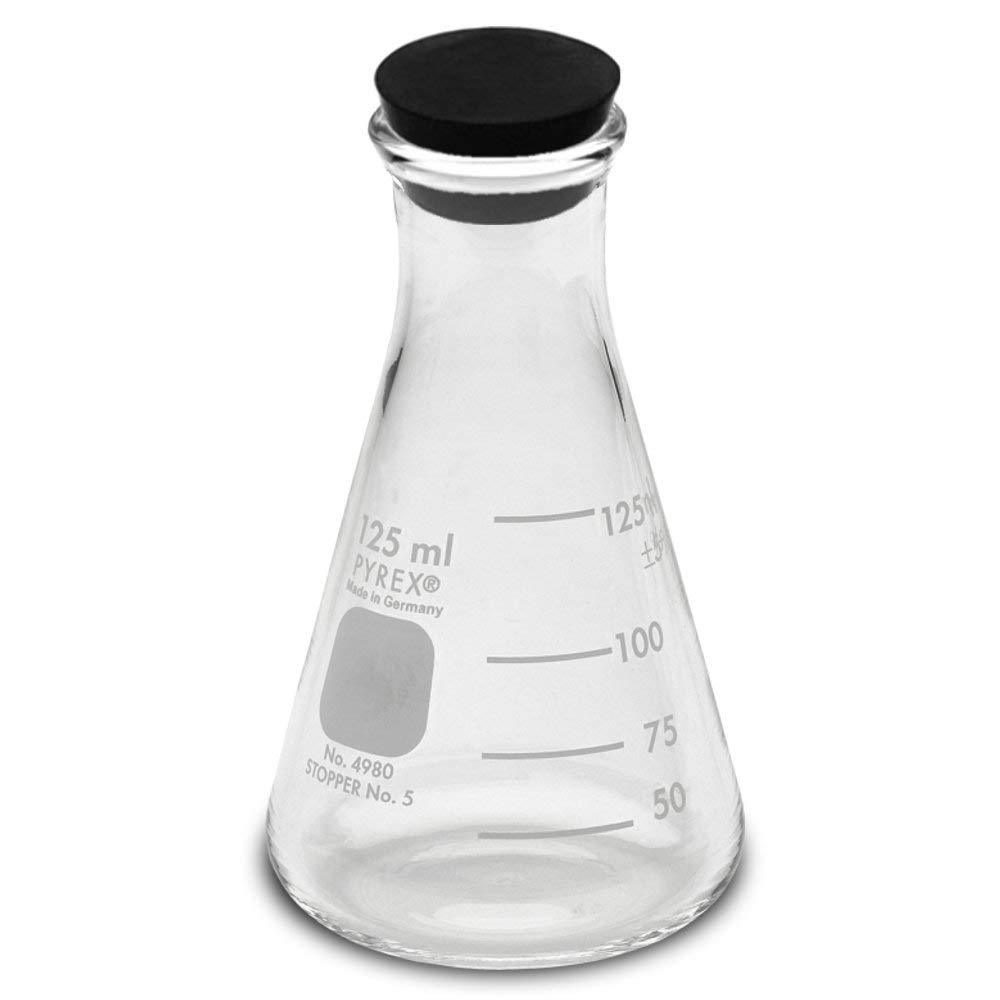 PYREX 4980-125, 25mL Narrow Mouth Erlenmeyer Flasks w/ Rubber Stopper (Single)