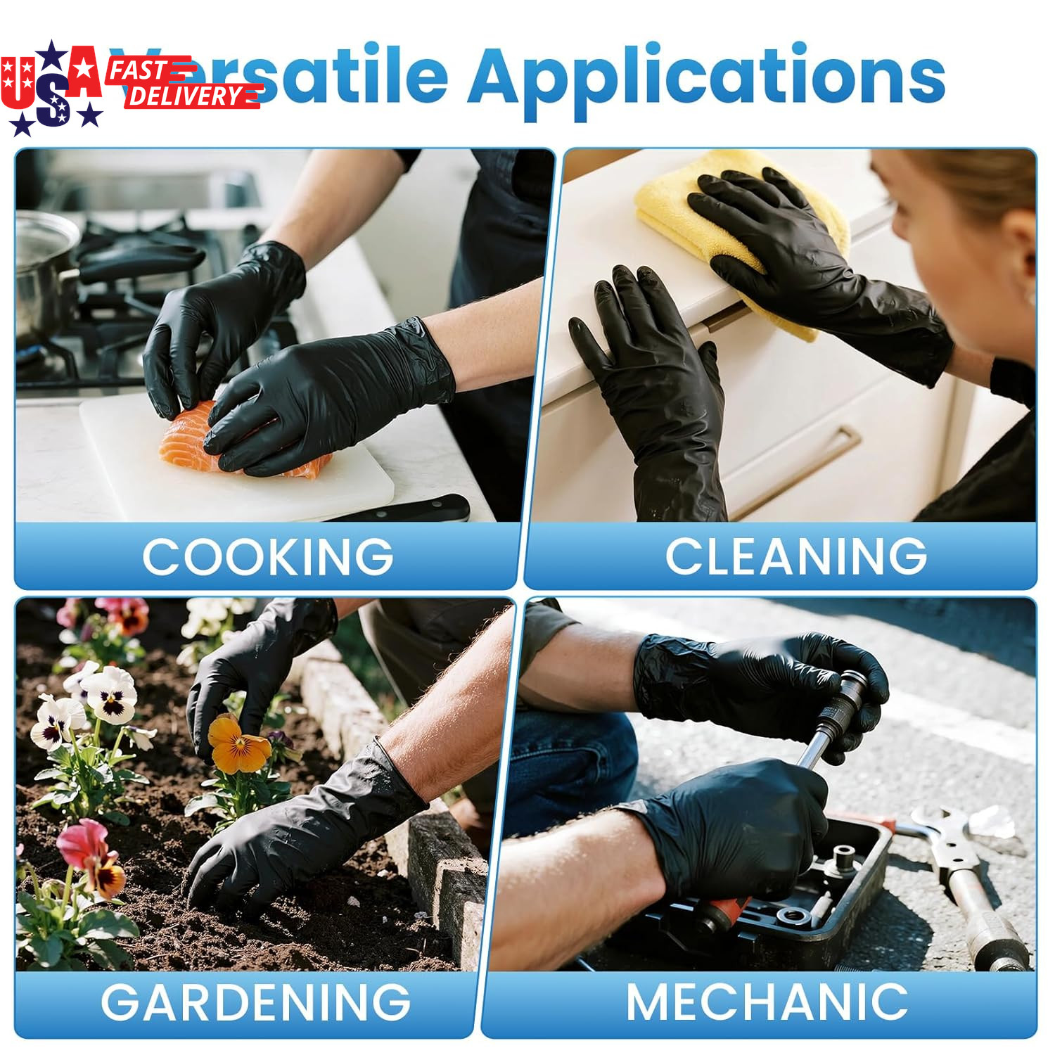 Nitrile Gloves Large, 100 Count Disposable Gloves, Black, Latex-Free Powder-Free