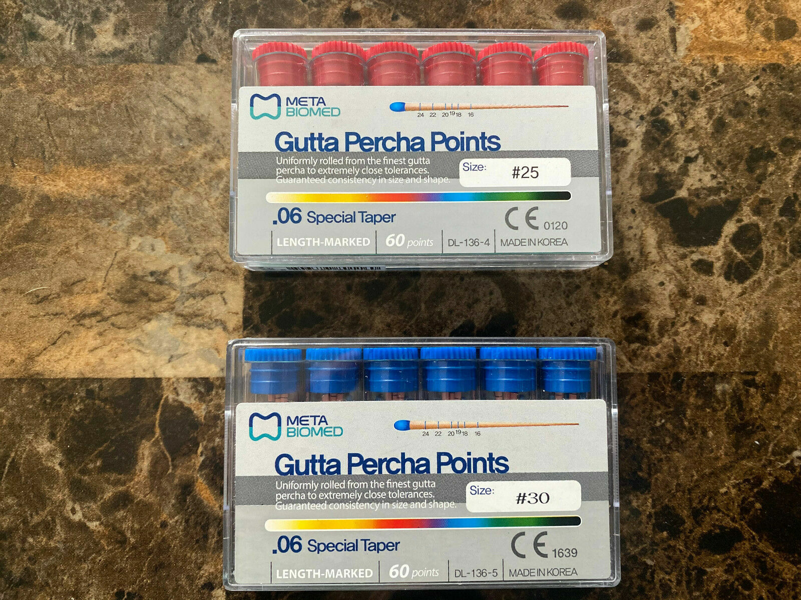 Meta – Biomed Length Marked Gutta Percha .06 Taper 60/Pk All Sizes Vial Package
