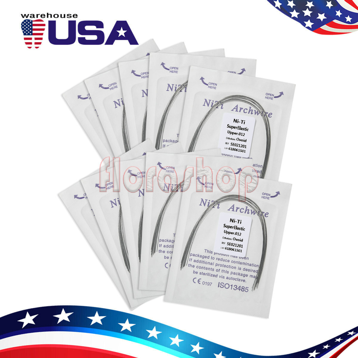 1/10packs Dental Orthodontic Brackets Braces /Supper Elastic Niti Arch Wires USA