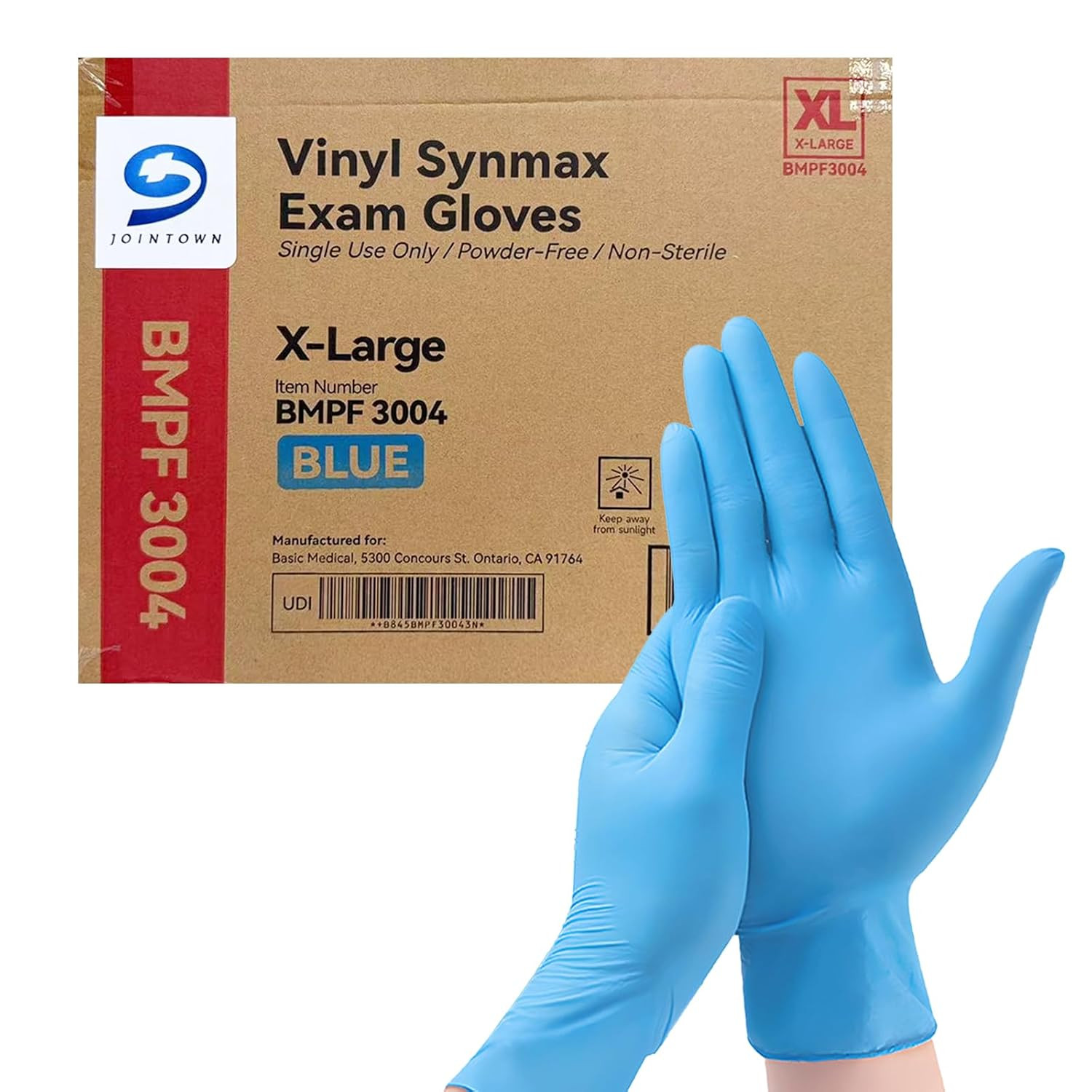 Basic Synmax Vinyl Exam Gloves Disposable Exam Gloves, 4 Mil, Blue, Latex & Powd