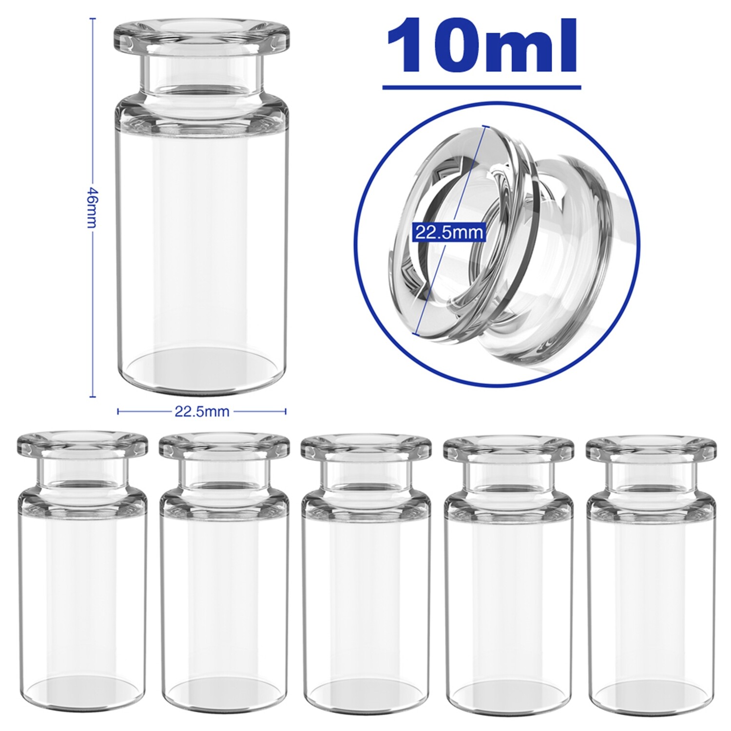10000pcs 10mL Lab Vials Borosilicate Glass Clear Headspace Crimp Top Flat Bottom