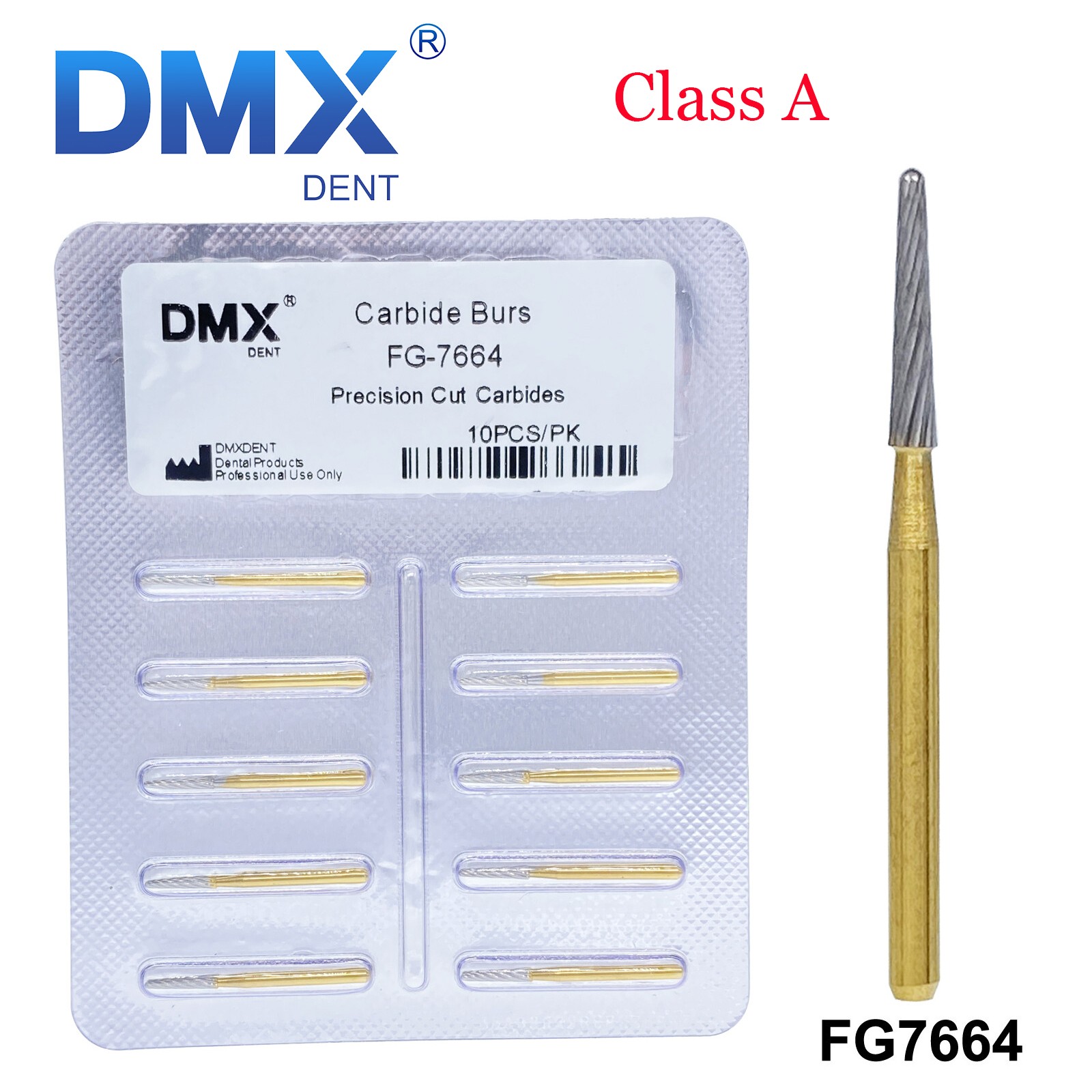 Dental Carbide Burs Round End Taper Golden Titanium Trimming&Finishing FG 7664