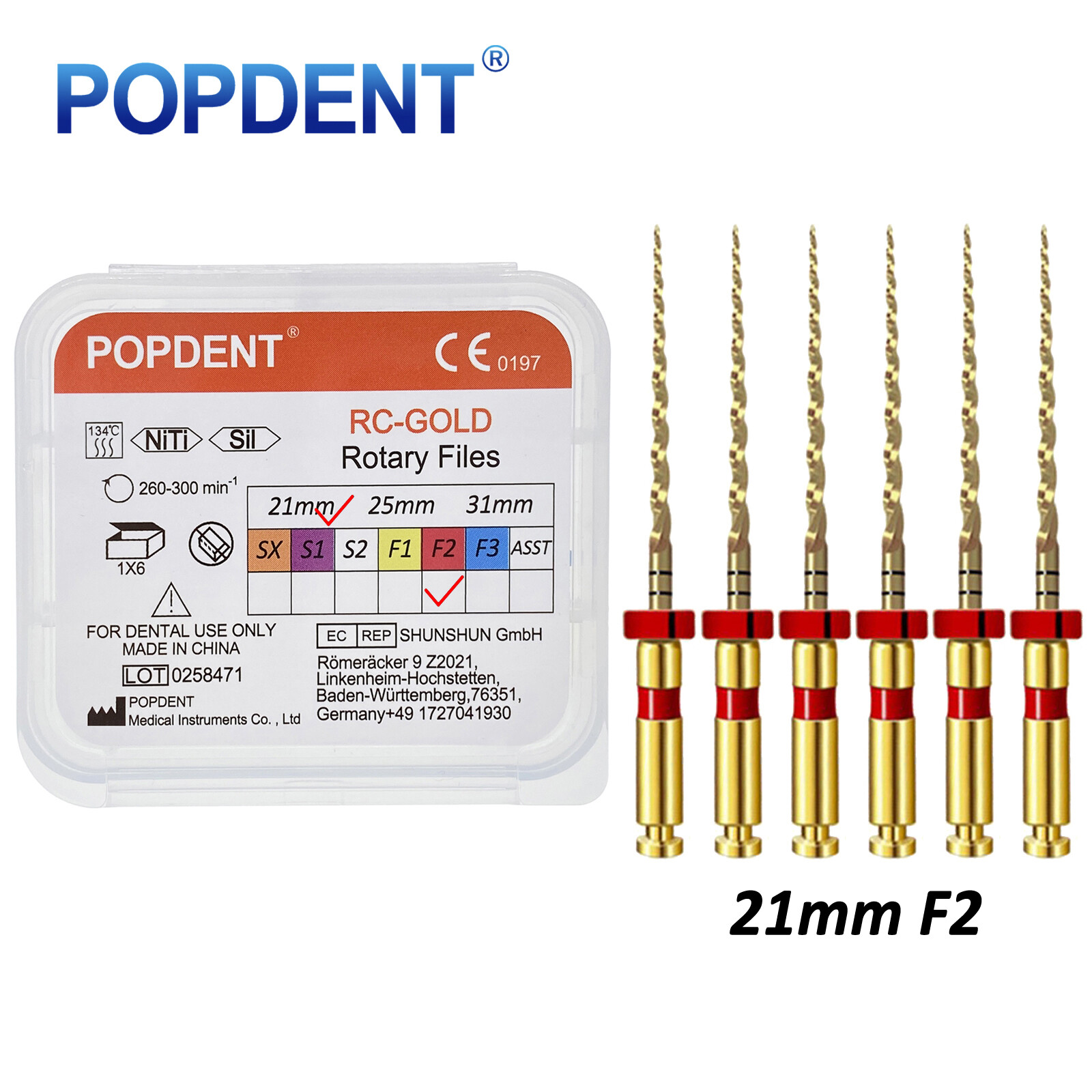 POPDENT Dental Endo Rotary Files X-Pro Gold Taper NITI Root Canal Files 6Pcs