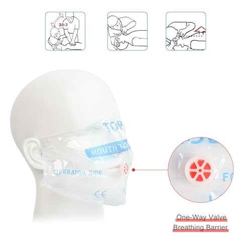 50pcs CPR Face Shield Pocket Mask Keychain with One-Way Valve Breathing Barrier