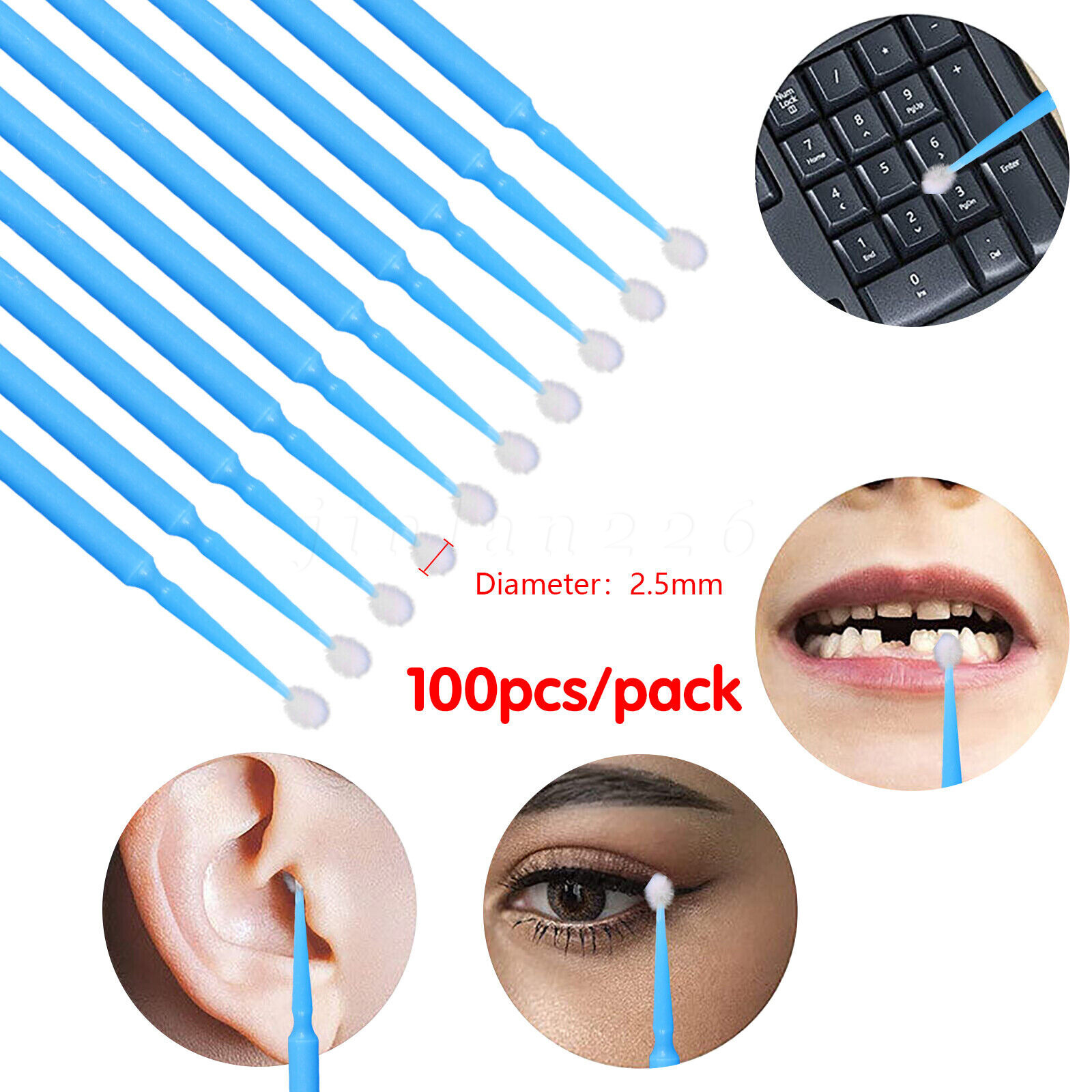 1-5 Micro Brushes Applicators Microbrush Dental Eye Regular 2.5mm Blue 100pcs/pk