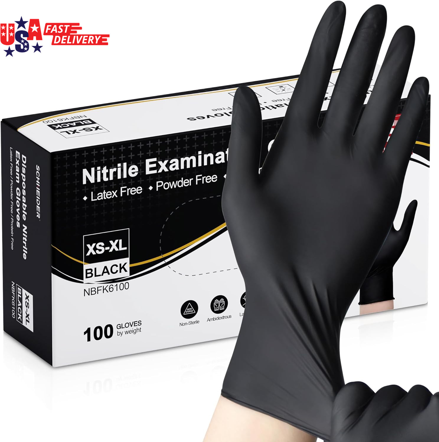 Nitrile Exam Gloves, Black Latex Free Powder Free Disposable Gloves for Medical,