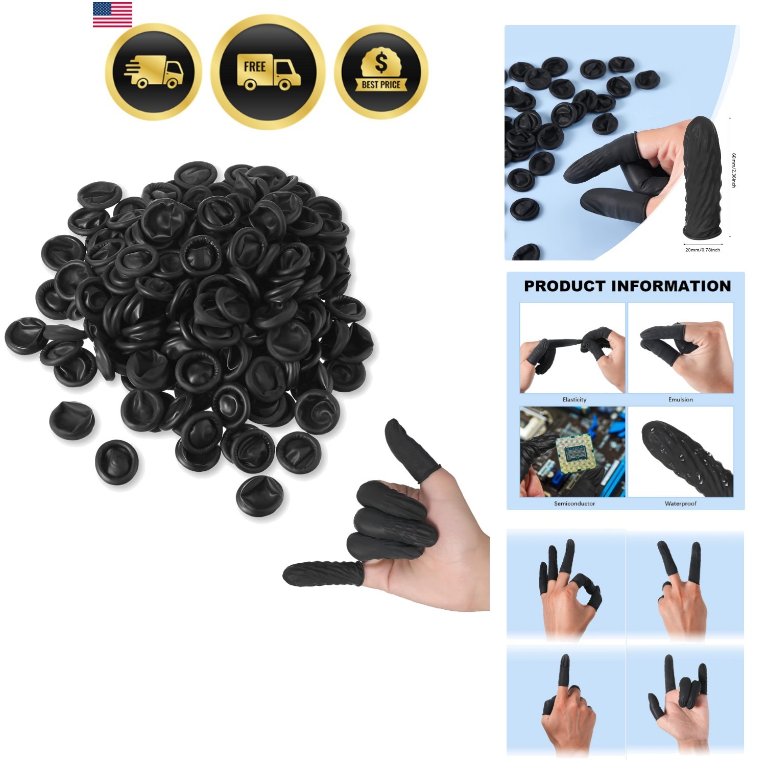400 Pcs Disposable Latex Finger Cots Protective Fingertips Gloves Black Finge…