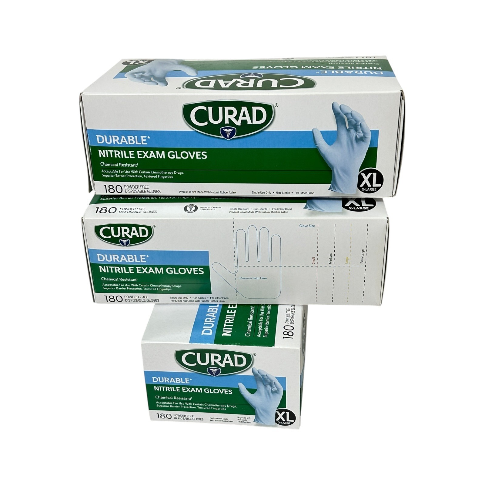 CURAD Durable Nitrile Exam Gloves, Extra Large, 540 Count (3 boxes x 180 ct)