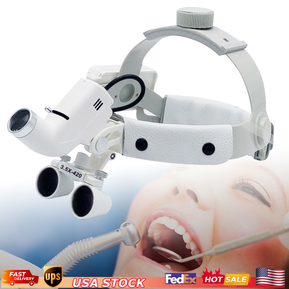 Dental Portable Magnifier Surgical Medical Binocular Loupes LED Head Light lamp