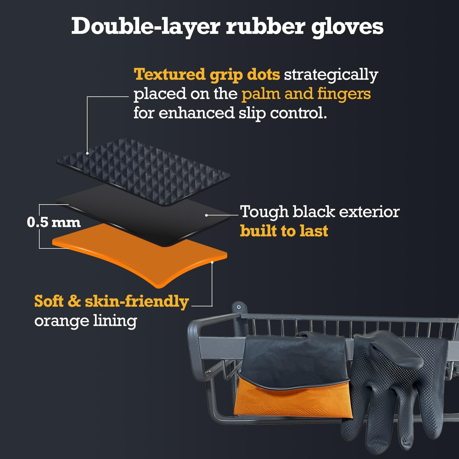 Black Thick Rubber Cleaning Gloves – 2 Pairs of Extra-Large, Reusable, Non-Sl