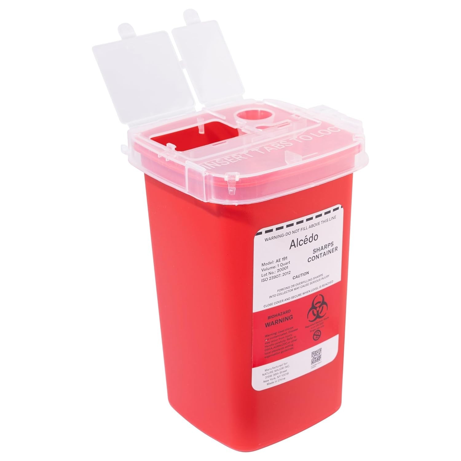 Compact 1 Quart Red Sharps Container for Safe Needle Disposal & Transport