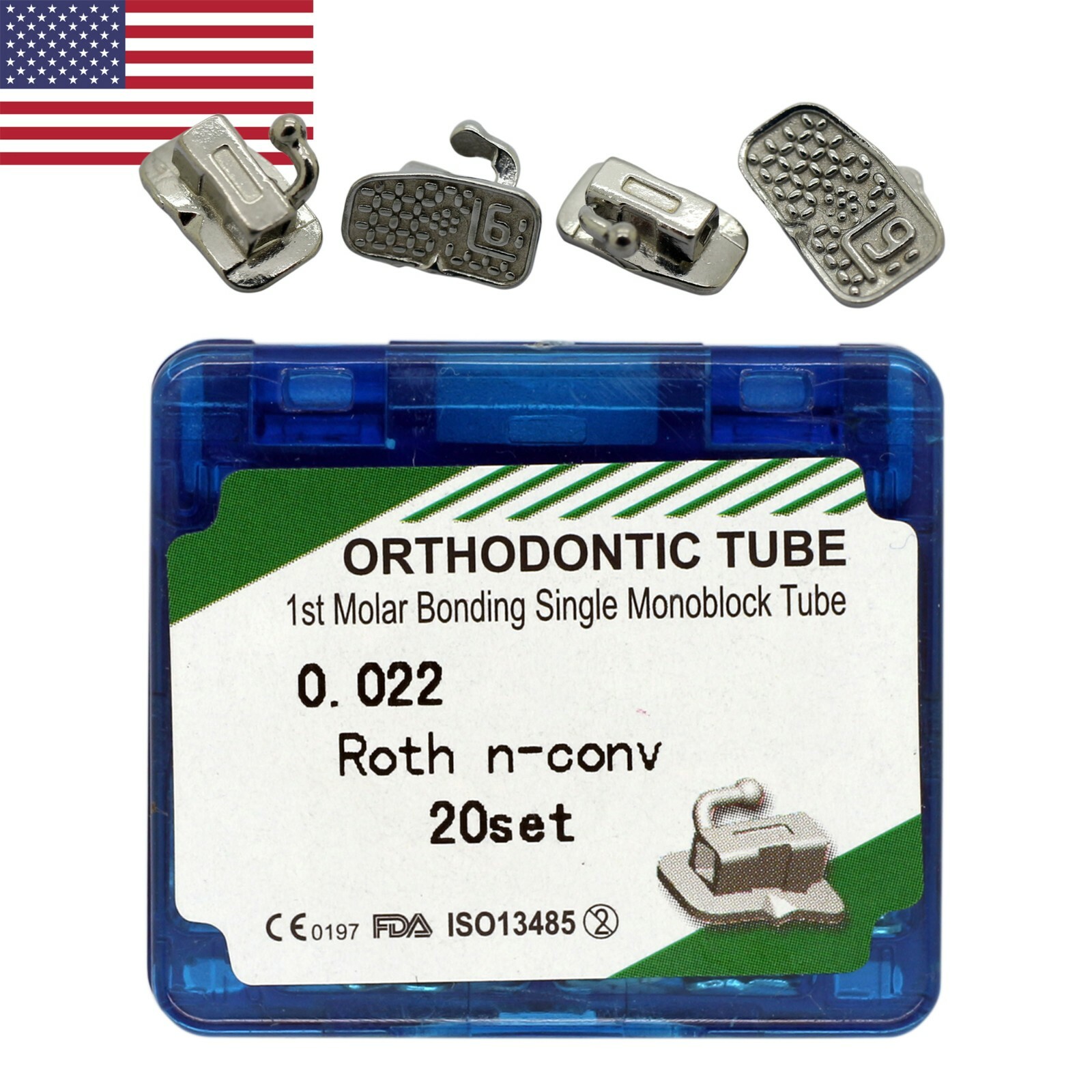 20 Kits Dental Orthodontic Buccal Tubes Monoblock 1st 2nd Molar Roth MBT 022