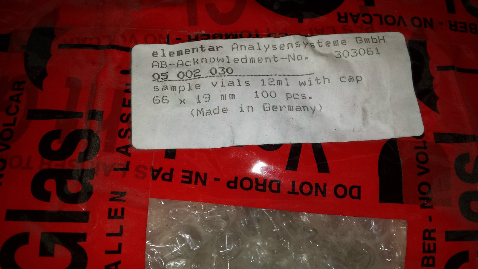 Elementar Sample Vials 12ml with Cap 66mm x 19mm 100 pieces
