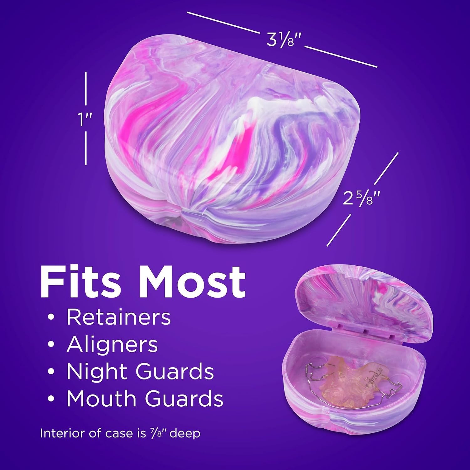 Compact Marble Orthodontic Aligner Cases – 3 Pack in Pink & Purple, Lightweight