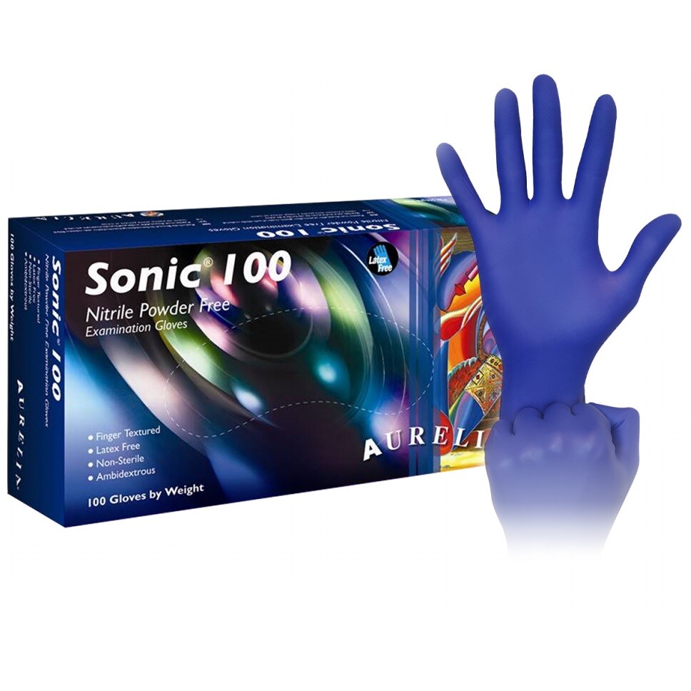 100 LARGE Aurelia Sonic-100 Blue Nitrile 2.2 Powder Free Examination Gloves L