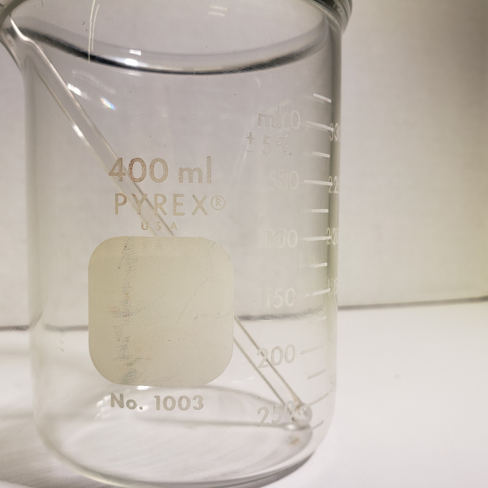 400ml Glass Beaker, Griffin Low Form Graduated, PYREX No. 1003 USA w/ Stir Stick