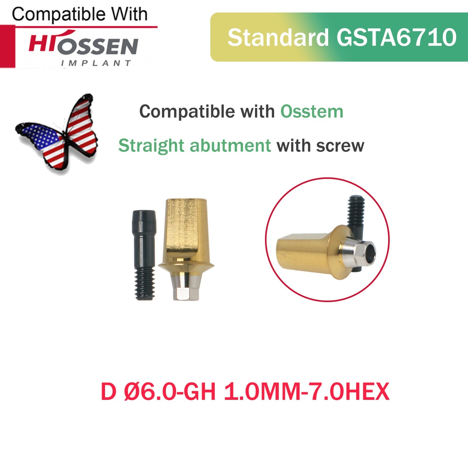 Dental Regular Straight Internal Hex Transfer Abutment Fit Hiossen ET/Osstem TS