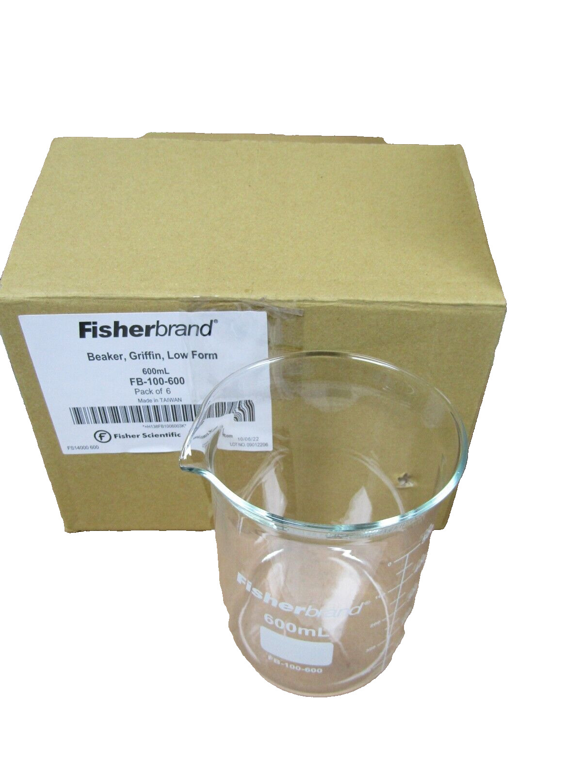 🔥6) NEW FISHERBRAND FB-100-600 600ml BEAKER GRIFFIN LOW FORM W/ SPOUT BOX OF 6