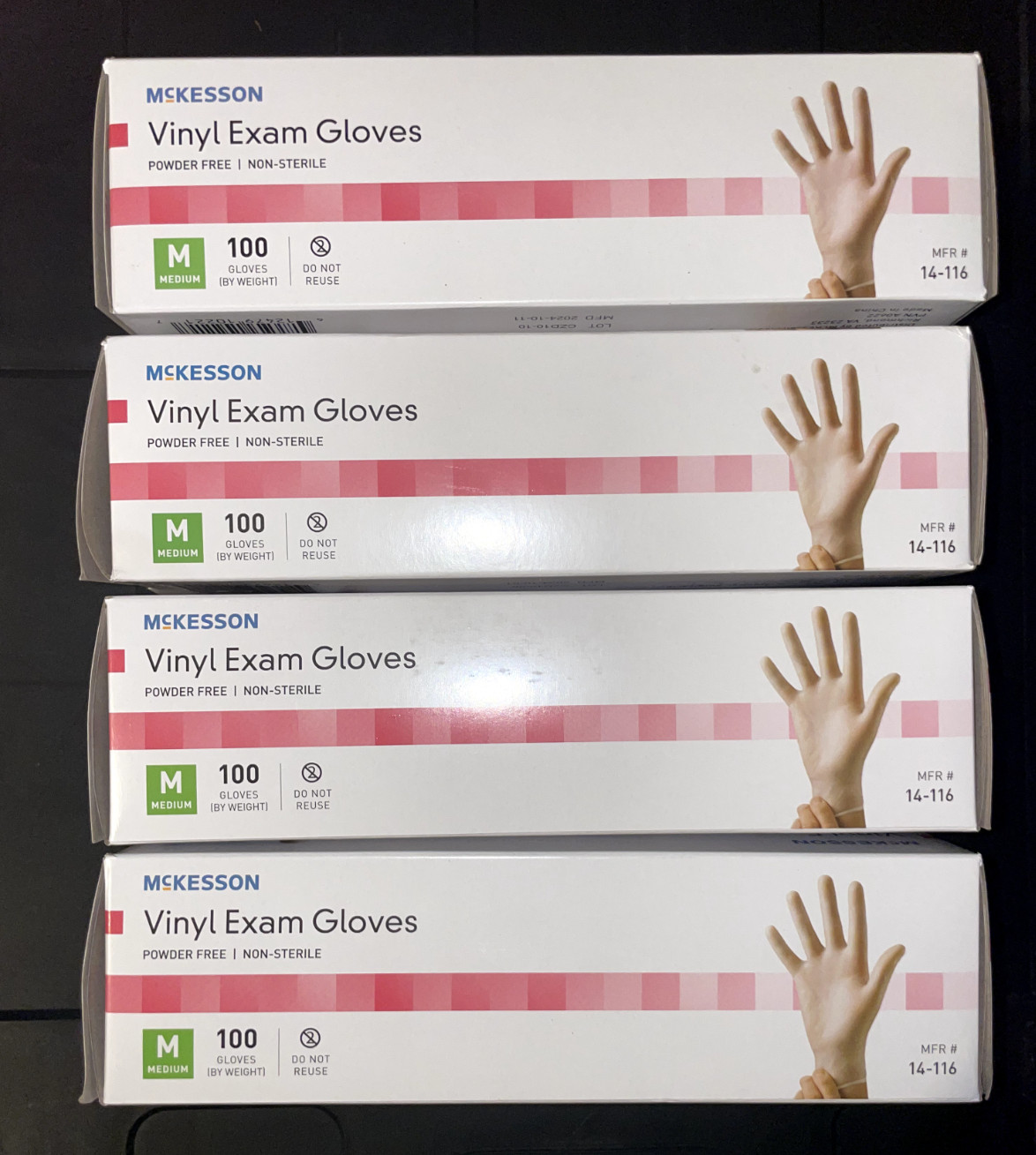 McKesson Vinyl Exam Gloves – 4 Pack of 100 totaling 400, Medium