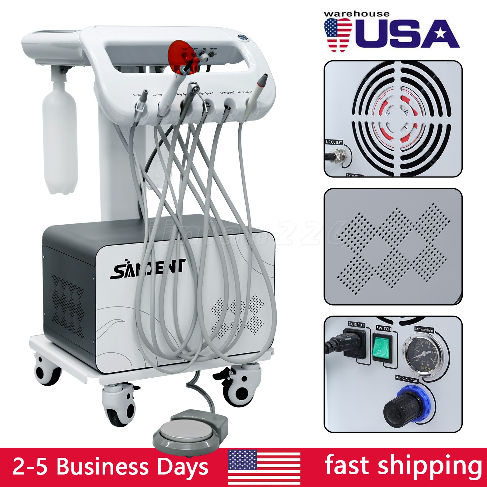 Portable Dental Unit with Air Compressor with LED Curing Light Scaler 4 Hole