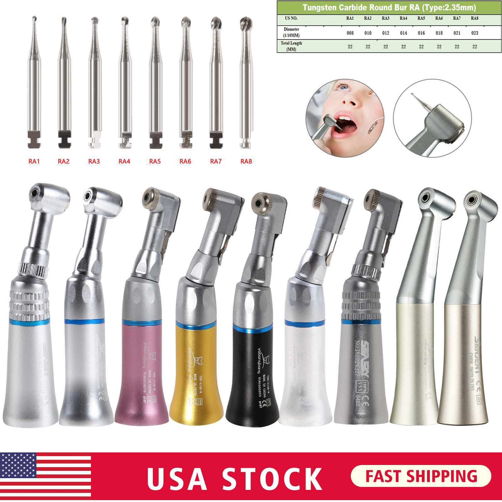 NSK Style Dental Slow Low Speed Contra Angle Handpiece Push Button Latch E-type
