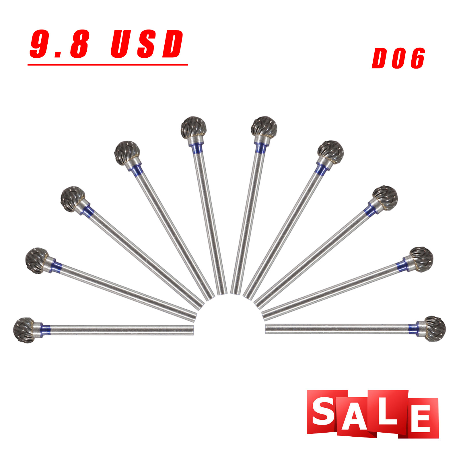 10 PCS Dental Lab Polishing Bur Drills Tungsten Steel Carbide Burs HP 2.35MM UPS