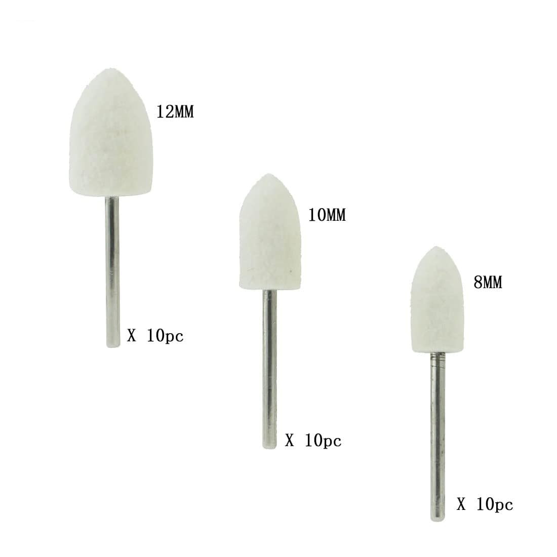 30 Pcs Wool Felt Polishing Bits, 3/32» Shank Cone Shape Wool Polishing Points f