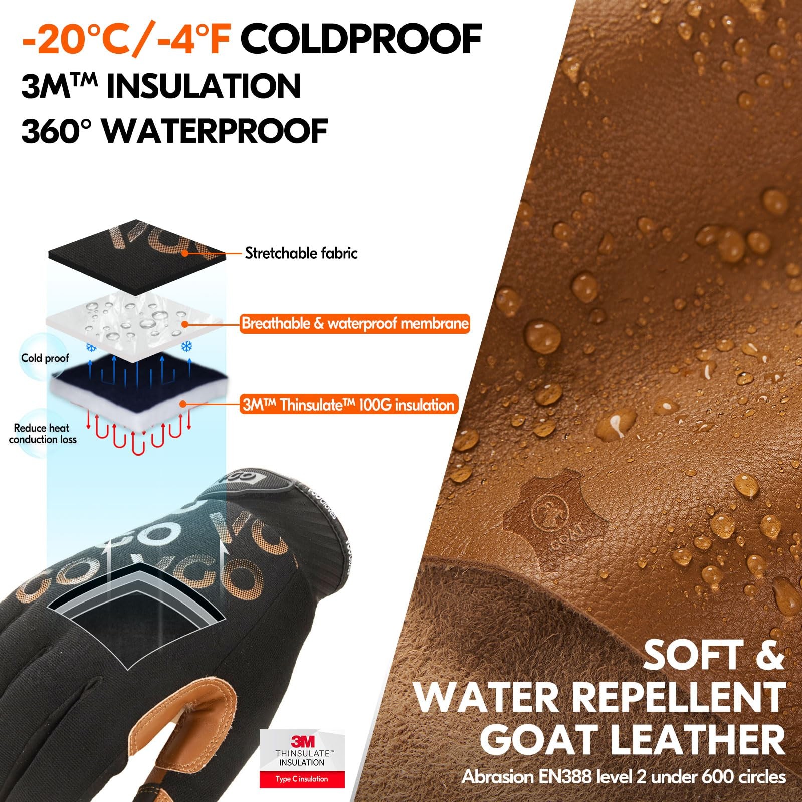 Vgo… 1-Pair -4 Or Above 3M Thinsulate C100 Winter Warm Waterproof Light Duty