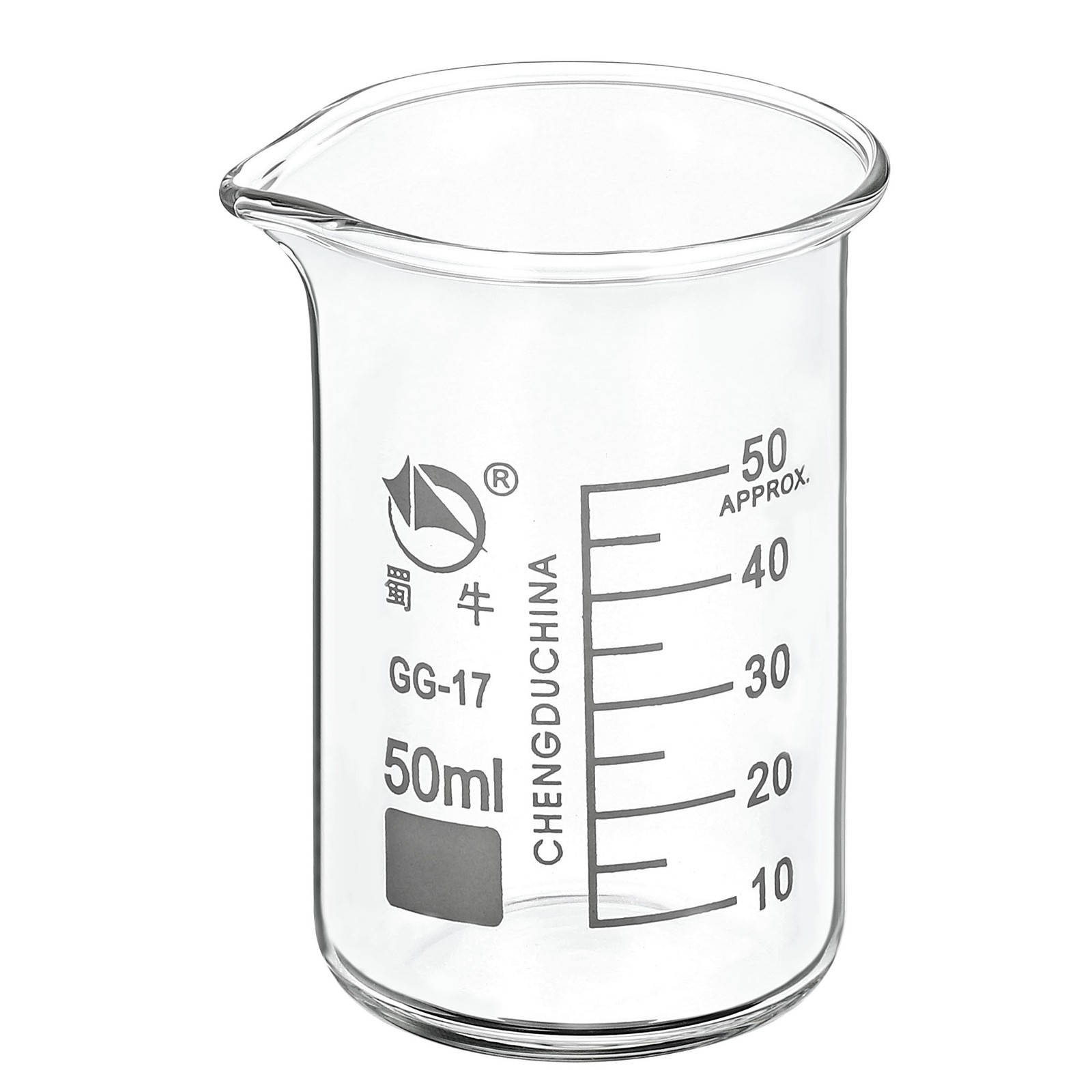 50ml Tall Form Glass Beaker, 3.3 Borosilicate Graduated Lab Measuring Cups