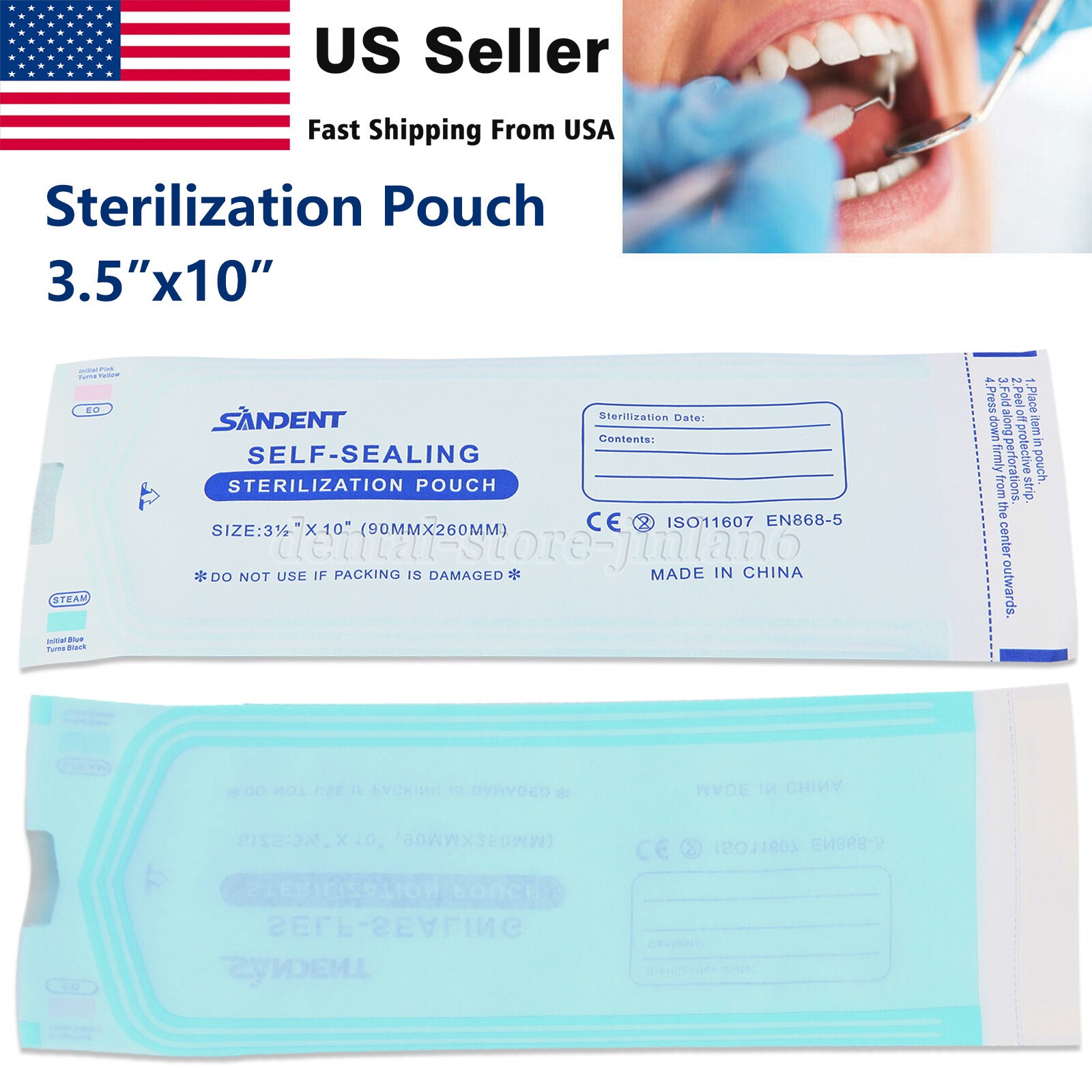 Sterilization Pouches- 3.5 » x 10 » Dental Self Pouch 200 pcs/Bag