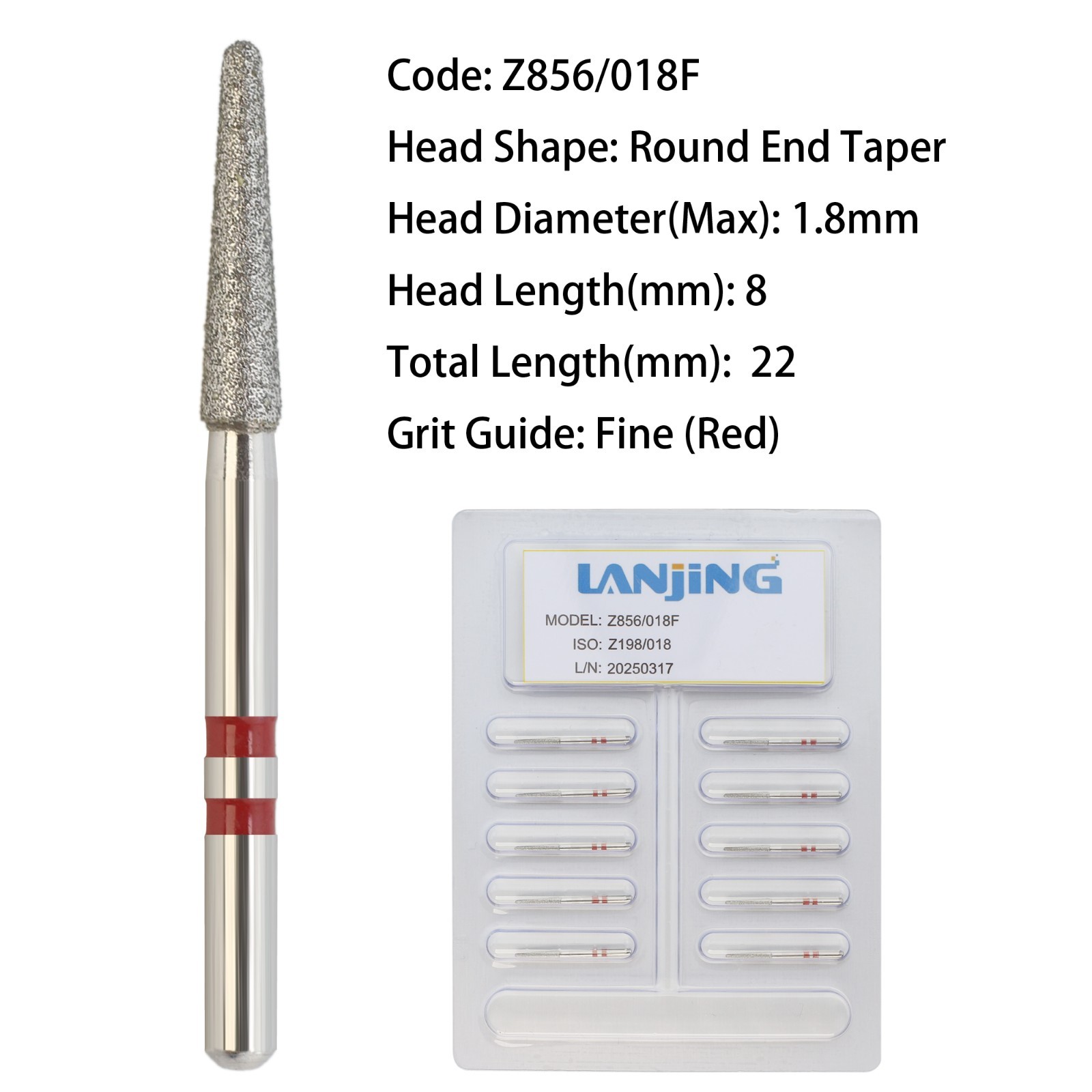 Zirconia Cutting Dental Diamond Burs FG Round End Taper Cylinder for High Speed