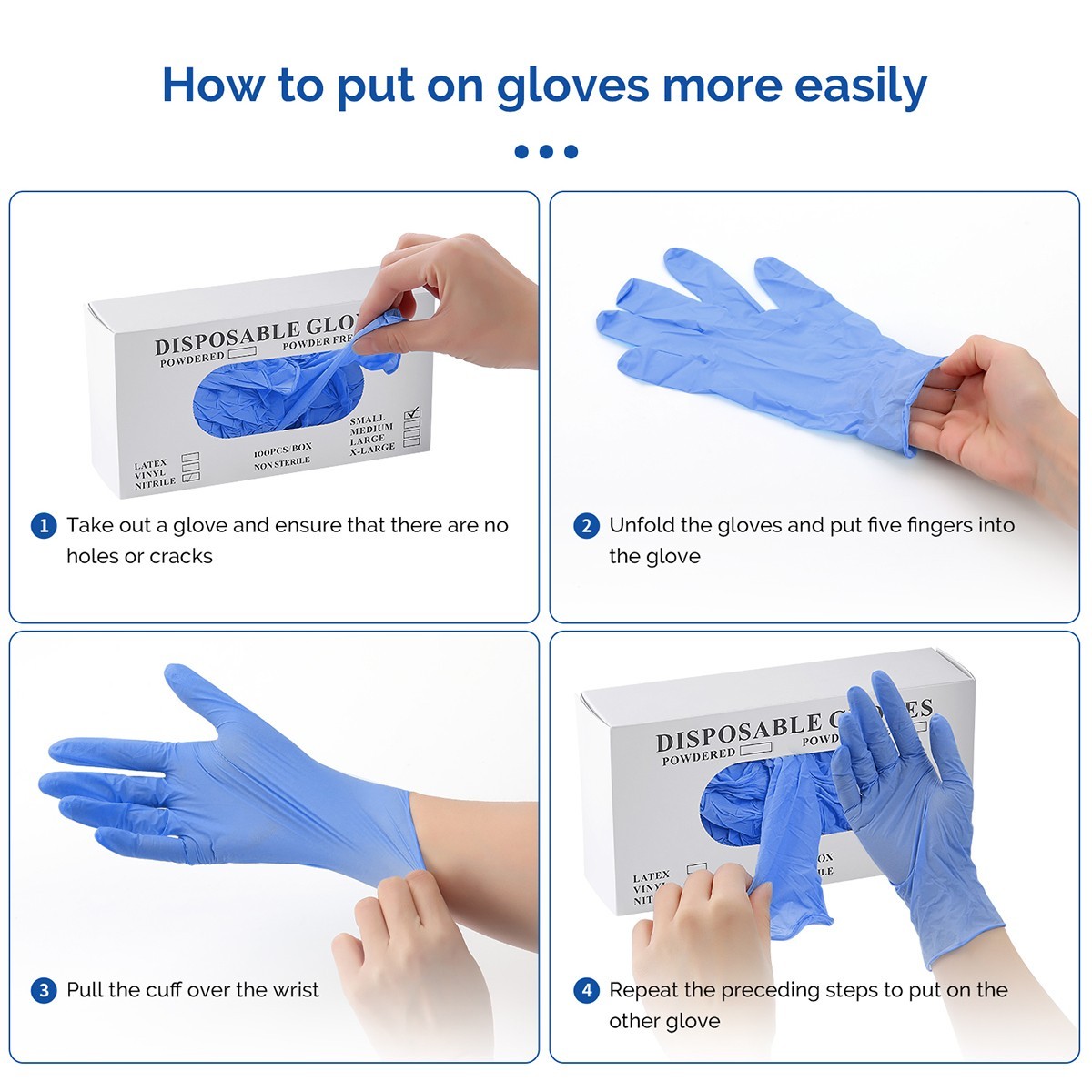 4 Mil Medical Grade Blue Nitrile Exam Latex Free Gloves S/M/L/XL Blue Gloves