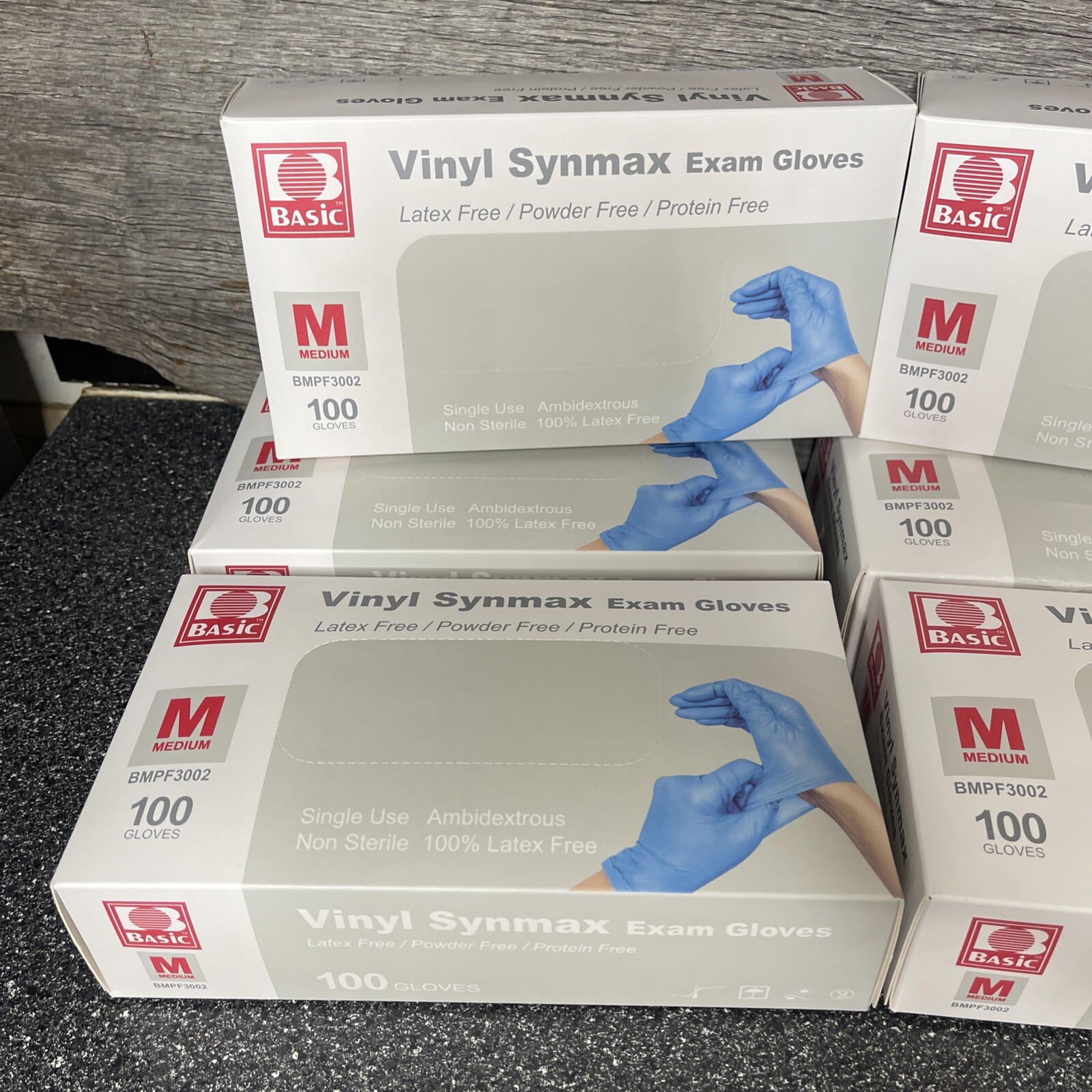 Basic BMPF-3002 Synmax Synthetic Medium Vinyl Exam Glove – 600 – 6 Boxes